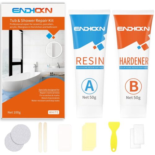 Acrylic Bath Repair Kit, White, Endhokn Enamel Porcelain Repair Kit Bath Tub Sink Tile Resin Shower Tray Crack Repair Perforations S