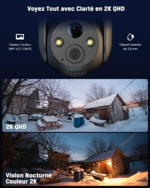 Caméra de surveillance 4G COCOCAM 2K PTZ solaire 10000mAh