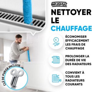 BRUSHYZ Brosse Radiateur Longue 115cm I Brosse pour Radiateur sans Rayures I Plumeau Radiateur avec Housse Flexible et Lavable I Bro