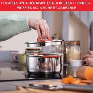 Tefal Batterie de cuisine 13 pieces, Faitouts couvercles, Ustensiles, Induction, Acier inoxydable 1810 haute qualite, Garantie 10