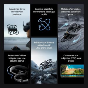 DJI Avata 2 Fly More Combo (Three Batteries) Bundle, drone FPV avec camera 4K, avec protection d'helice, flipsroulis sur pression d