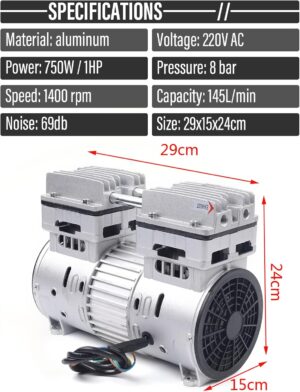 Moteur 750 W pour compresseur silencieux sans huile 8 bars 145 lmin 69 dB Accessoire de compresseur d'air silencieux 220 V