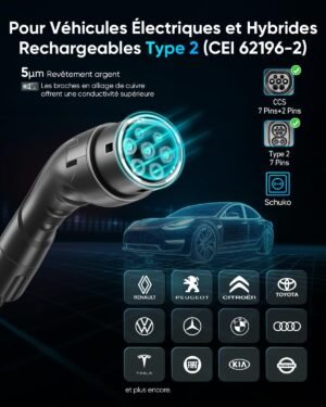 Chargeur voiture électrique Type 2 8 m 3,68 kW 16A LED
