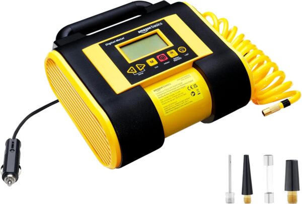 Amazon Basics Portable Air Compressor with Digital Pressure Gauge, 12V DC, 150 PSi, Black