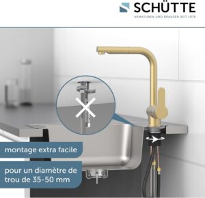 SCHUTTE 79770 London Robinet de cuisine avec douchette extractible, robinet pivotant a 360 degres pour evier de cuisine avec mitigeu