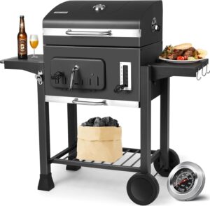 713GXvTxvbL._AC_SL1500_.jpg Barbecue Charbon de Bois, Chariot a Barbecue XXL, Grand Grill XXL a Charbon avec Couvercle, Roues et Thermometre, Reglable en Hauteu