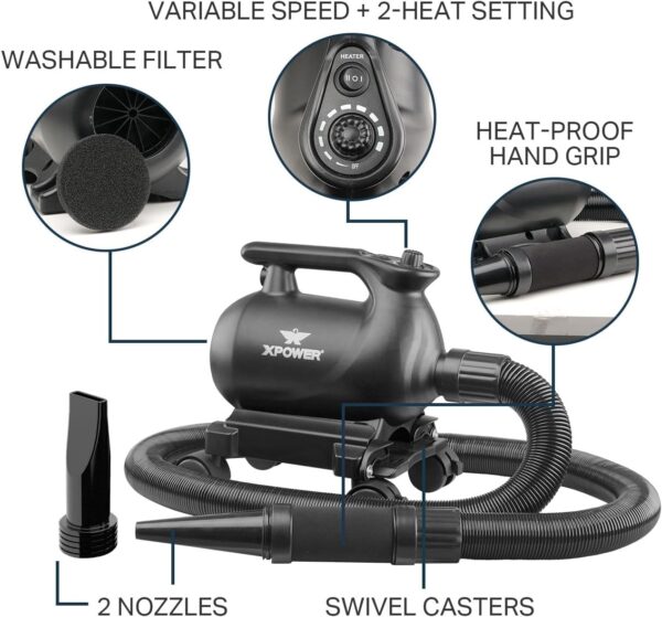 XPOWER Blower de sechage de voiture professionnel avec station d'accueil mobile (A-12)