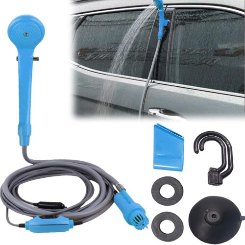 PORFOYO Portable Camping Shower 12V with Pump 7m Hose, Camping Shower Kit for Camping, Car, Garden, Dogs - Portable Shower with 5m C