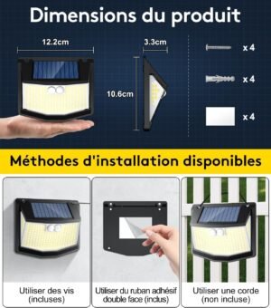 Lampe solaire extérieure détecteur de mouvement 248 LED 3 modes