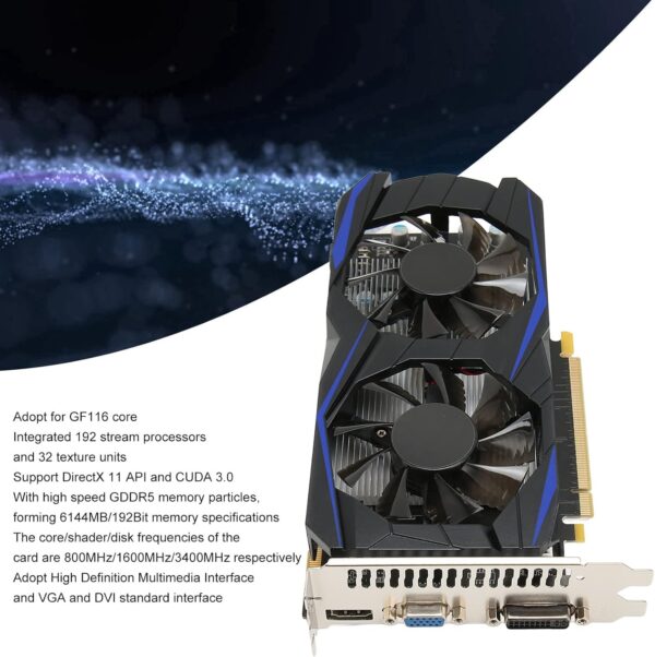 Gaming Graphics Card, 6GB 192Bit GDDR5 Dual Fan Computer Graphics Card, Multimedia Interface HD DVI and VGA Interface, Support Stere