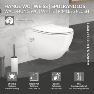 Toilette suspendue ECD Germany céramique blanche, bidet