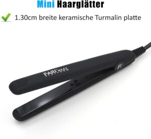 Fari Mini fer a lisser de voyage en ceramique tourmaline avec sac de voyage, tension universelle automatique, Noir