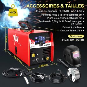 VECTOR WELDING MIG Poste a souder 130 A, fil fourre pour debutants, machine a souder Interver IGBT avec fonction de soudage a electr