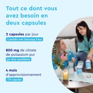 Potassium 270 Gelules, Hautement Dose 800mg de Potassium Elementaire, Pour la Fonction Musculaire et le Systeme Nerveux, 100 Citr