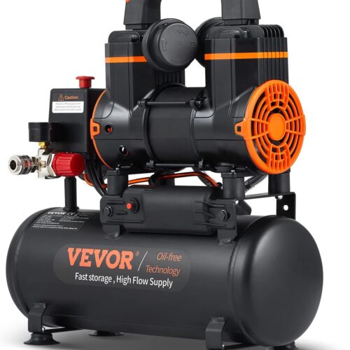 VEVOR Air Compressor Silent 8L Tank Oil Free Air Compressor 900W 1.2HP 3.7m3h to 6.2bar 70dB for Car Repair Inflating Tires Spray P