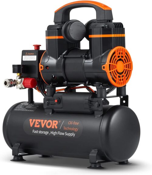VEVOR Air Compressor Silent 8L Tank Oil Free Air Compressor 900W 1.2HP 3.7m3h to 6.2bar 70dB for Car Repair Inflating Tires Spray P