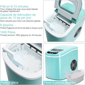 Machine à glaçons portable COSTWAY 12 kg/24h turquoise