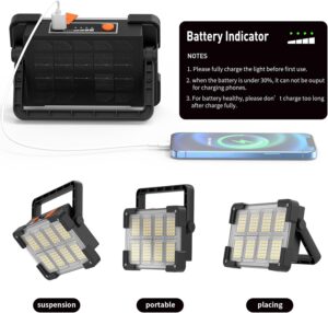 OHAYORI Projecteur LED Rechargeable Portable, Lampe de Travail Etanche, Lumiere USB 4 Modes Avec Panneau Solaire Pour Camping, Garag