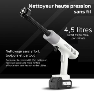 ASOME Nettoyeur Haute Pression sans Fil X021 Nettoyeur Portable avec 2 Batteries 15000 mAh, 80 Min dAutonomie, 30 Bars Buse 6-e