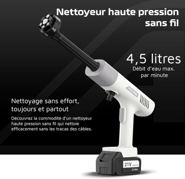 ASOME Nettoyeur Haute Pression sans Fil X021 Nettoyeur Portable avec 2 Batteries 15000 mAh, 80 Min dAutonomie, 30 Bars Buse 6-e