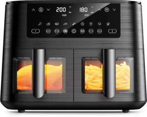 Friteuse sans huile 9L double zone, 2 tiroirs, 9 programmes