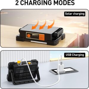 OHAYORI Projecteur LED Rechargeable Portable, Lampe de Travail Etanche, Lumiere USB 4 Modes Avec Panneau Solaire Pour Camping, Garag
