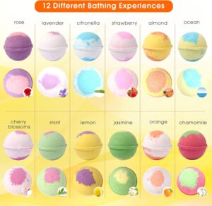 Boule de Bain, 12 coffret cadeau de bain fait a la main, Sel de Bain aux Huiles Essentielles Naturelles, Soin pour Peau Seche, pour
