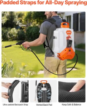 VEVOR Pulverisateur a Dos Electrique a Batterie 16 L, Reglable 0-6,2 Bar, avec 2 Lances, 8 Buses, Batterie 21 V 4 Ah, Pulverisateur