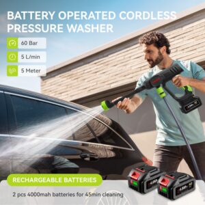 ONEVAN Nettoyeur haute pression sans fil, 60 bar, sans brosse, mobile, avec 2 batteries de 4000 mAh et chargeur, 6 modes de pulveris