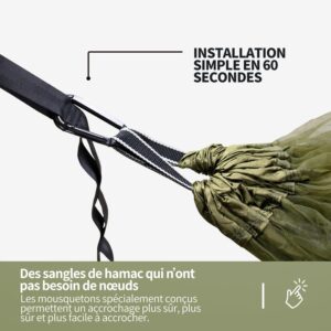 BTRWOR Hamac d'exterieur avec moustiquaire Hamac de Voyage en Nylon Charge maximale de 300 kg 260 x 140 cm Accessoires de Ca