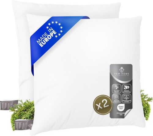 FAM Home Oreiller 60x60 Lot de 2 Anti Acarien I Coussin Rectangulaire Moelleux Microfibre Douces Hypoallergenique Entretien Facile