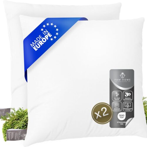 FAM Home Oreiller 60x60 Lot de 2 Anti Acarien I Coussin Rectangulaire Moelleux Microfibre Douces Hypoallergenique Entretien Facile