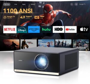 4K Video Projector1100 ANSIGoogle TV Official Netflix, Auto FocusKeystone Video Projector, WiFi Bluetooth Portable Video Proje