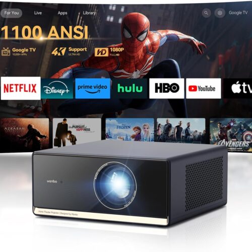 4K Video Projector1100 ANSIGoogle TV Official Netflix, Auto FocusKeystone Video Projector, WiFi Bluetooth Portable Video Proje