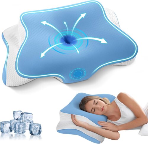 JINXIA Oreiller Memoire Forme, Oreiller Ergonomique Cervical pour Les Douleurs au Cou et aux epaules, Oreiller Orthopedique Ergonomi