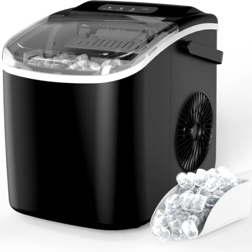 HealSmart Ice Maker for Countertop, 9 Ice Cubes Ready in 6 Minutes, 26 lbs24 Hours Ice Cubes with Self-Cleaning Function, Ice Scoop