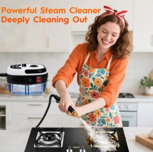 2500W Nettoyeur Vapeur, Nettoyeur Vapeur Professionnel avec 3 Tetes de Brosse Reglables sur 6 Niveaux, 1000ML Reservoir d'eau de Gra