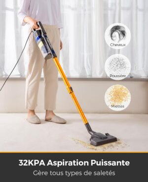 7176-kmCl6L._AC_SL1500_.jpg VACTechPro 32KPa680W6M Aspirateur, Aspirateur Balai avec Depoussiereur 800ML, Aspirateur Balai avec Fil avec Design a Double Poign