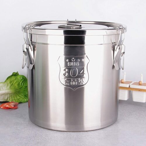 Begoniape Recipient a cereales cylindrique en acier inoxydable - 6 l - Bidon de rangement alimentaire hermetique - Seau avec couverc