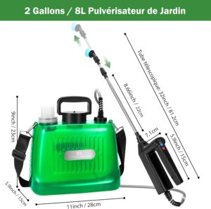 DOUBFIVSY Pulverisateur de Jardin 8L, Pulverisateur Electrique a Batterie Pression avec 4 Buses Reglable, Indicateur du Niveau de Ba