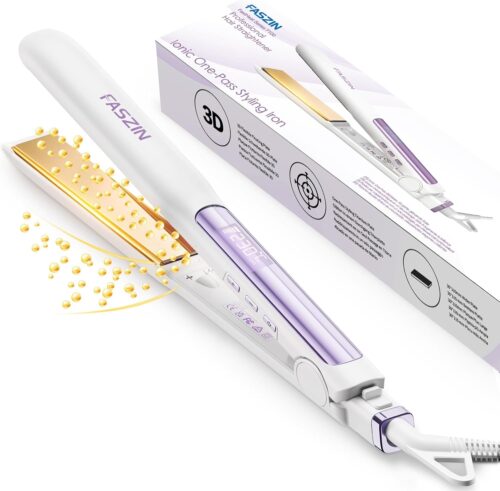 Faszin Lisseur Cheveux, Plaques en Titane Lisse, Chauffe Rapide en 20S, Fer a Lisser Ionique Protect, Ecran LCD, Voltage Universel,