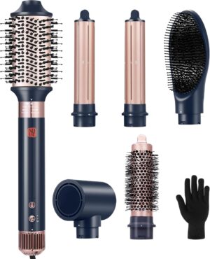 NDLT Seche Cheveux 6 en 1 Air Styling, Hair Styler Seche Cheveux, Brosse Seche Cheveux, Brosse Lissante, fer a Friser, Brosse Ronde