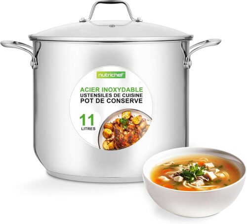 Nutrichef Marmite en Acier Inoxydable-11 Litres-Marmite Inox-Acier Inoxydable de Qualite Alimentaire-Induction Lourde-Faitout-Grande