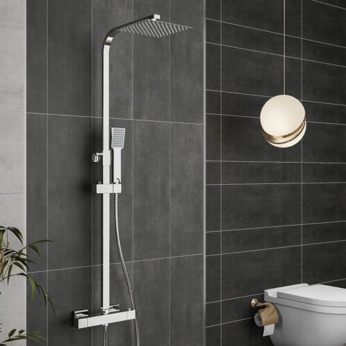 Acezanble Thermostatic Shower Column Adjustable Height Mechanical Shower Column Kit Solid Chrome-Plated Brass