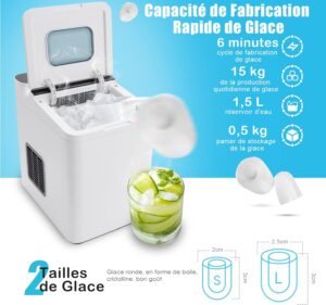 Machine à glaçons COSTWAY 15 kg/24h, prête en 6 min