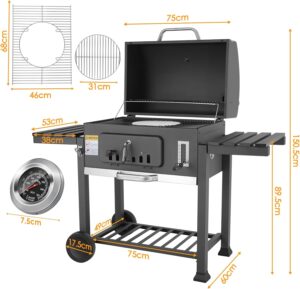 Barbecue au Charbon de Bois, XXL Grill a Charbon avec Couvercle, Barbecue Charbon de Bois Grande Taille avec Cheminee, Barbecue Char