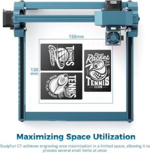 Sculpfun C1 Mini Machine de Gravure Laser Graveur Laser 3w, Haute PreCision de 0,04 Mm, PreT a L'Emploi, IdeAl Pour Les DeButants,