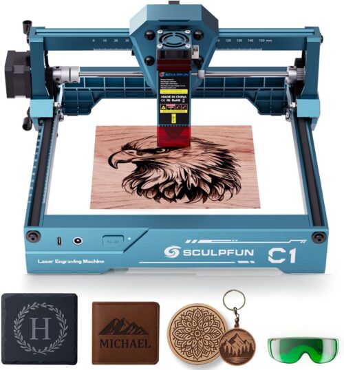 SCULPFUN Mini graveur laser C1, machine de gravure laser portable 3 W avec point ultra fin de 0,04 mm, travail pour les debutants, c