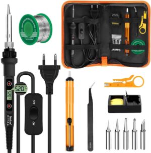 Fer a Souder Kit 80W Temperature Reglable 180-520C Electronique de Precision avec Interrupteur ONOFF, 5 Conseils de soudage, Pompe