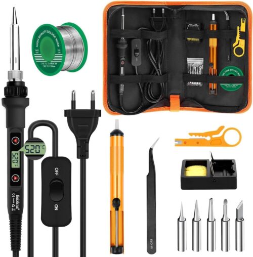 Fer a Souder Kit 80W Temperature Reglable 180-520C Electronique de Precision avec Interrupteur ONOFF, 5 Conseils de soudage, Pompe